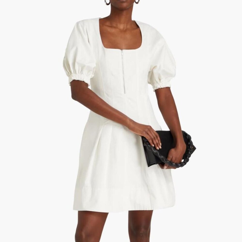 Proenza Schouler White zip mini Dress linen puff sleeve square neck lagenlook 6